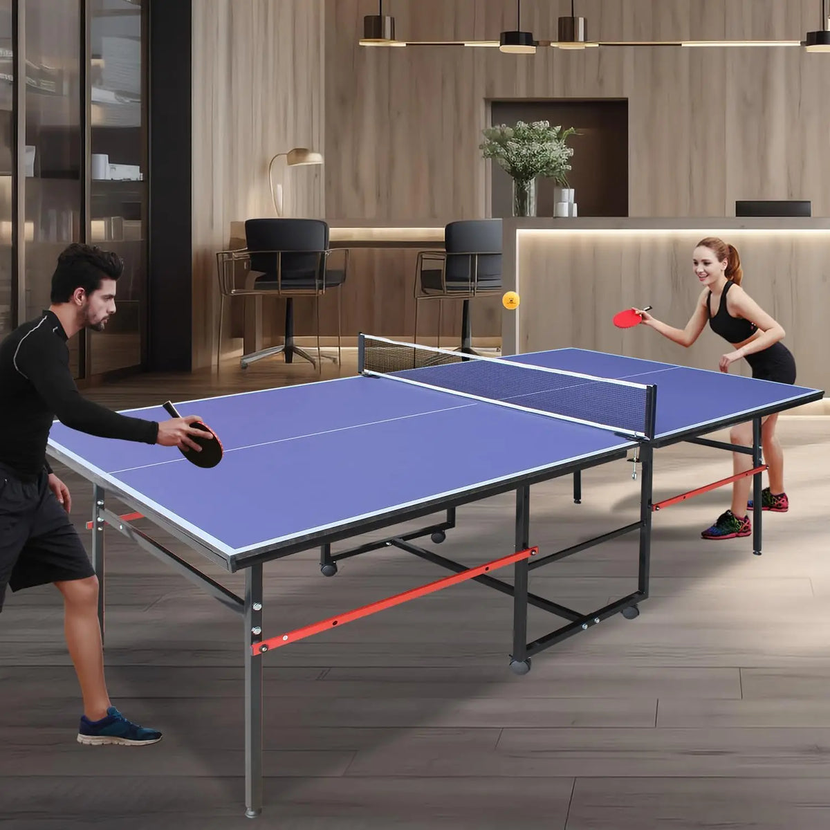 8 ft Portable Ping Pong Table,Professional Game for Adults Teens | Foldable Indoor Outdoor Table Tennis Set with Net, 2 Paddles and 3 Balls - Quick Assembly, Single Player Playback Mode