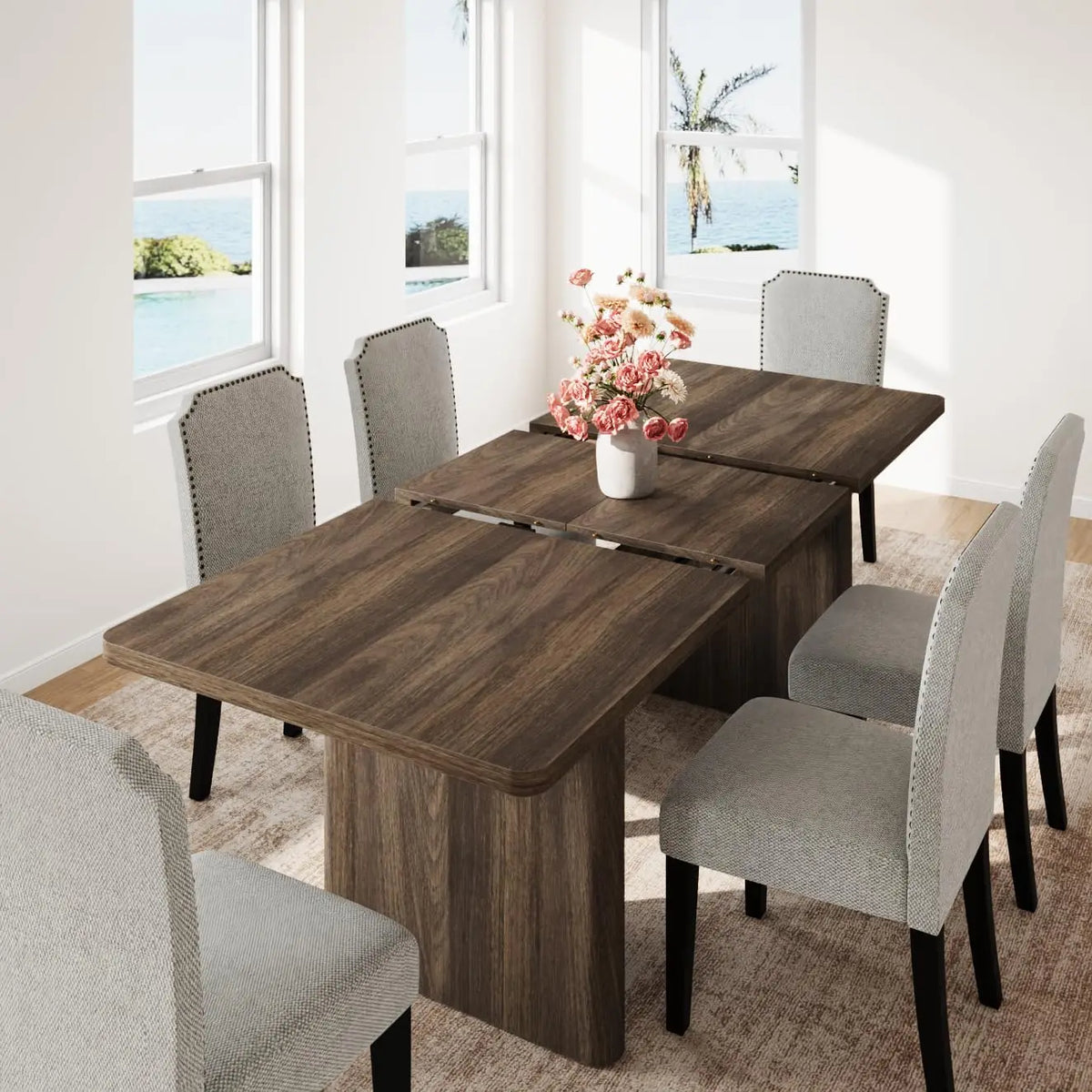 HiMISS Extendable Farmhouse Dining Table With Rounded Corners