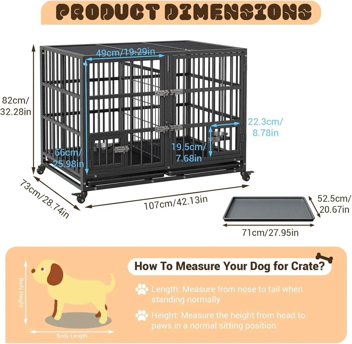 Garvee Metal Heavy Duty Dog Crate for Dogs Large Dog Cage with Removable Tray Easy Assemble Dog Kennel with Double-Latch Locks
