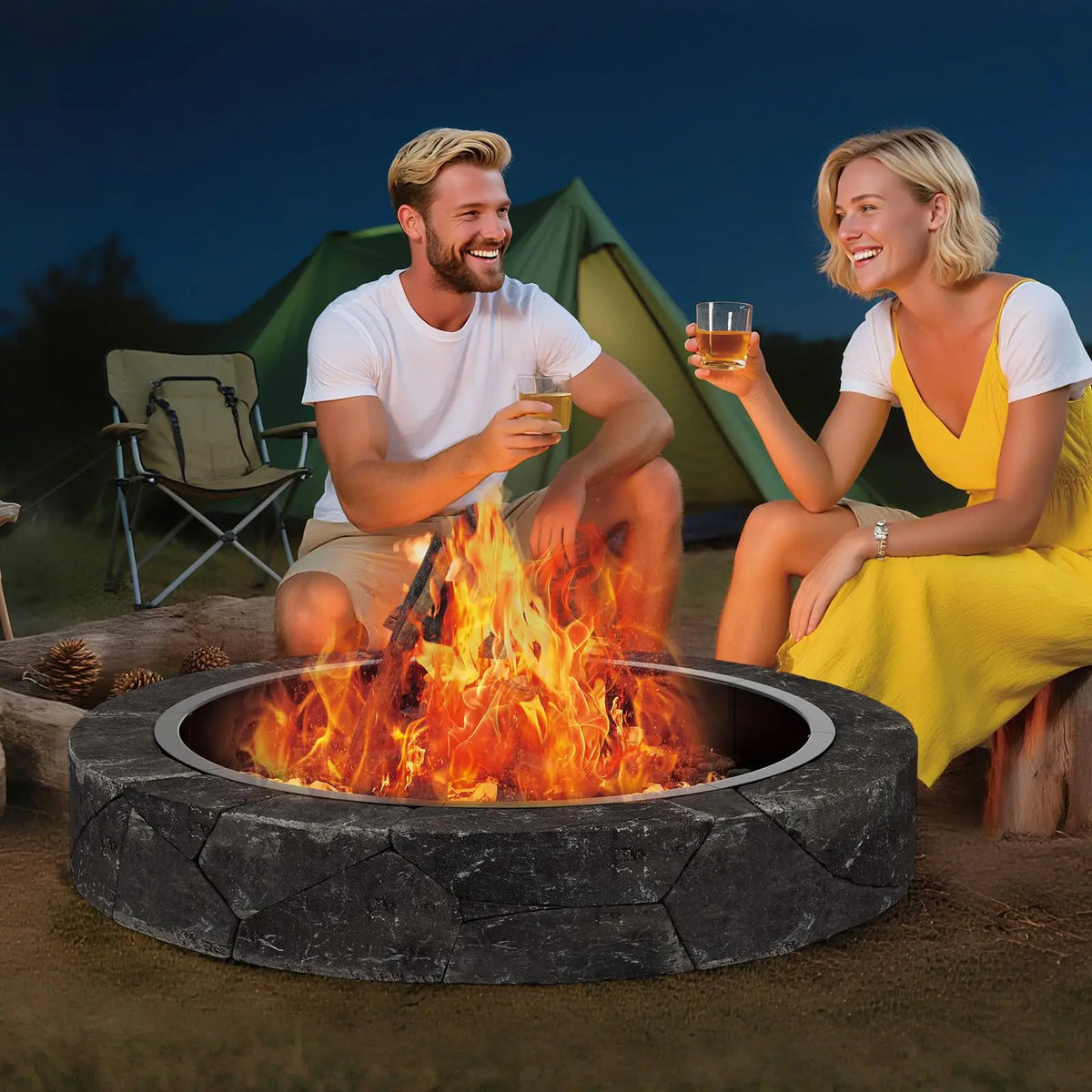 48" / 60" Inner Smokeless Fire Pit Ring for Outdoor, Heavy-Duty Steel Insert Large Round Fire Pit, Outdoor Fireplace Bonfire Pit for Backyard Camping