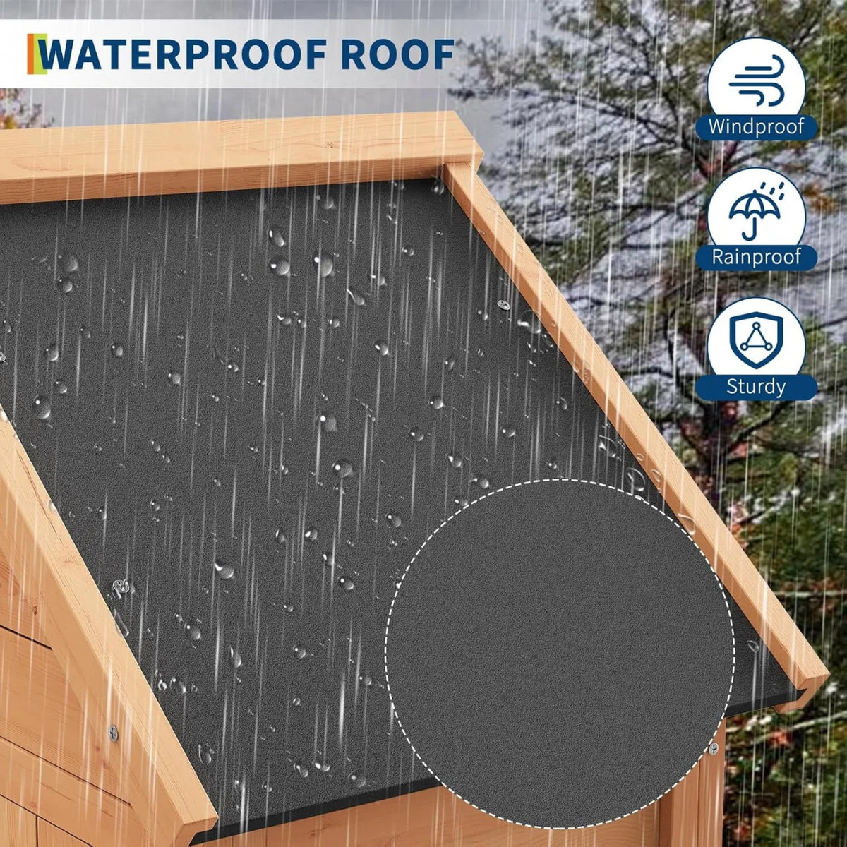 Outdoor Wooden Storage Cabinet Garden Tool Shed with Lockable Door Shelves Waterproof Sloped Roof Raised Base Vertical Organizer for Patio Backyard Yard Lawn Equipment and Garden Supplies