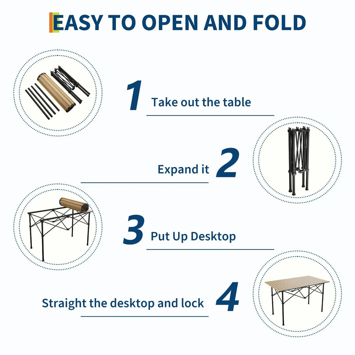 Adjustable Height Folding Camping Table, Portable Aluminum Roll Up Table With Carry Bag, 110lb Outdoor BBQ Patio Beach