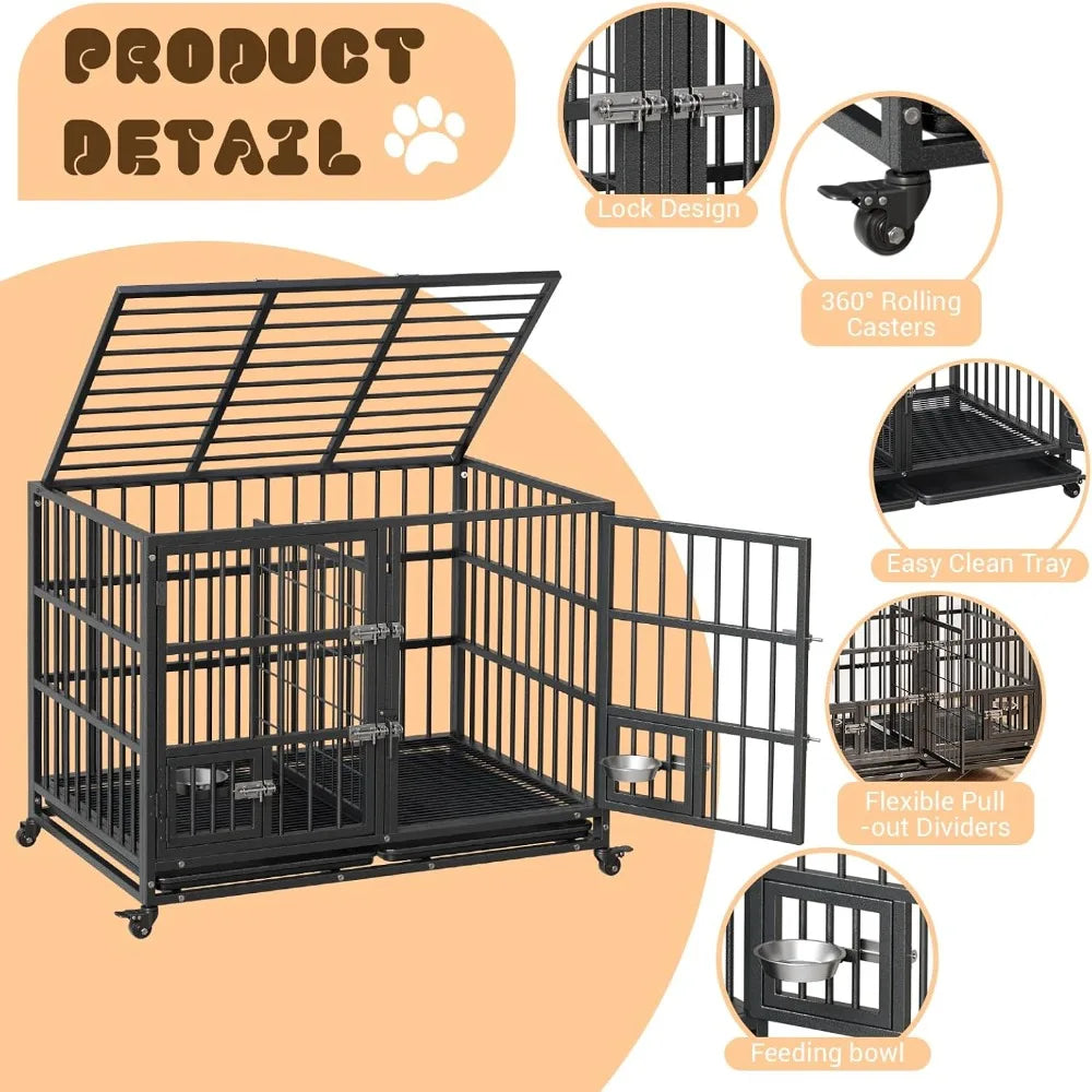 Garvee Metal Heavy Duty Dog Crate for Dogs Large Dog Cage with Removable Tray Easy Assemble Dog Kennel with Double-Latch Locks