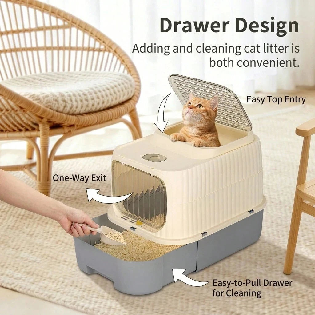 2 in 1 Fully Enclosed Cat Litter Box High Sided Anti-Splash, Detachable Pet Toilet With Lid And Door, Odor Control Deep Bottom Easy Clean For Indoor Cats
