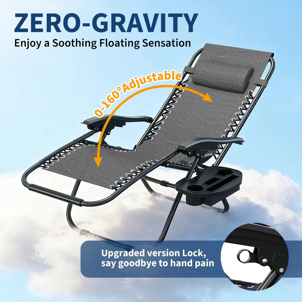 2 Pack Zero Gravity Chair with Cup Holder Tray and Pillow – Patio Lounge Chair, Adjustable Reclining Chair, Portable Folding Outdoor Camping Chairs for Deck, Beach, Yard, Garden