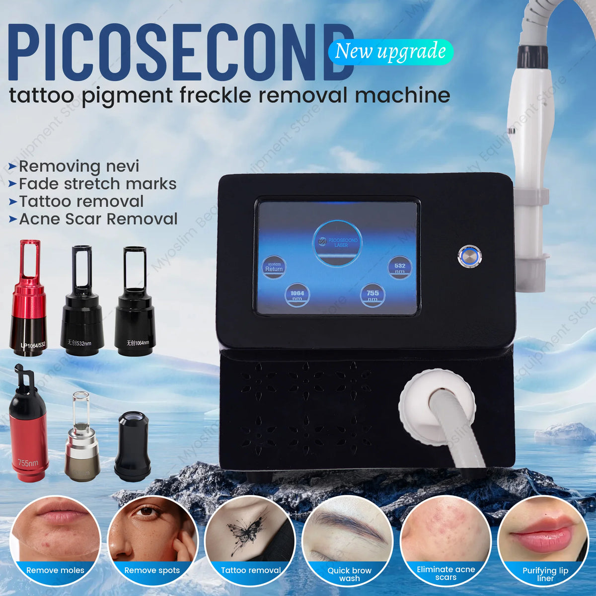 New High-Efficiency Portable Pico Lase Machine (532nm/755nm/1064nm) - Professional Beauty Device for Tattoo & Freckle Removal