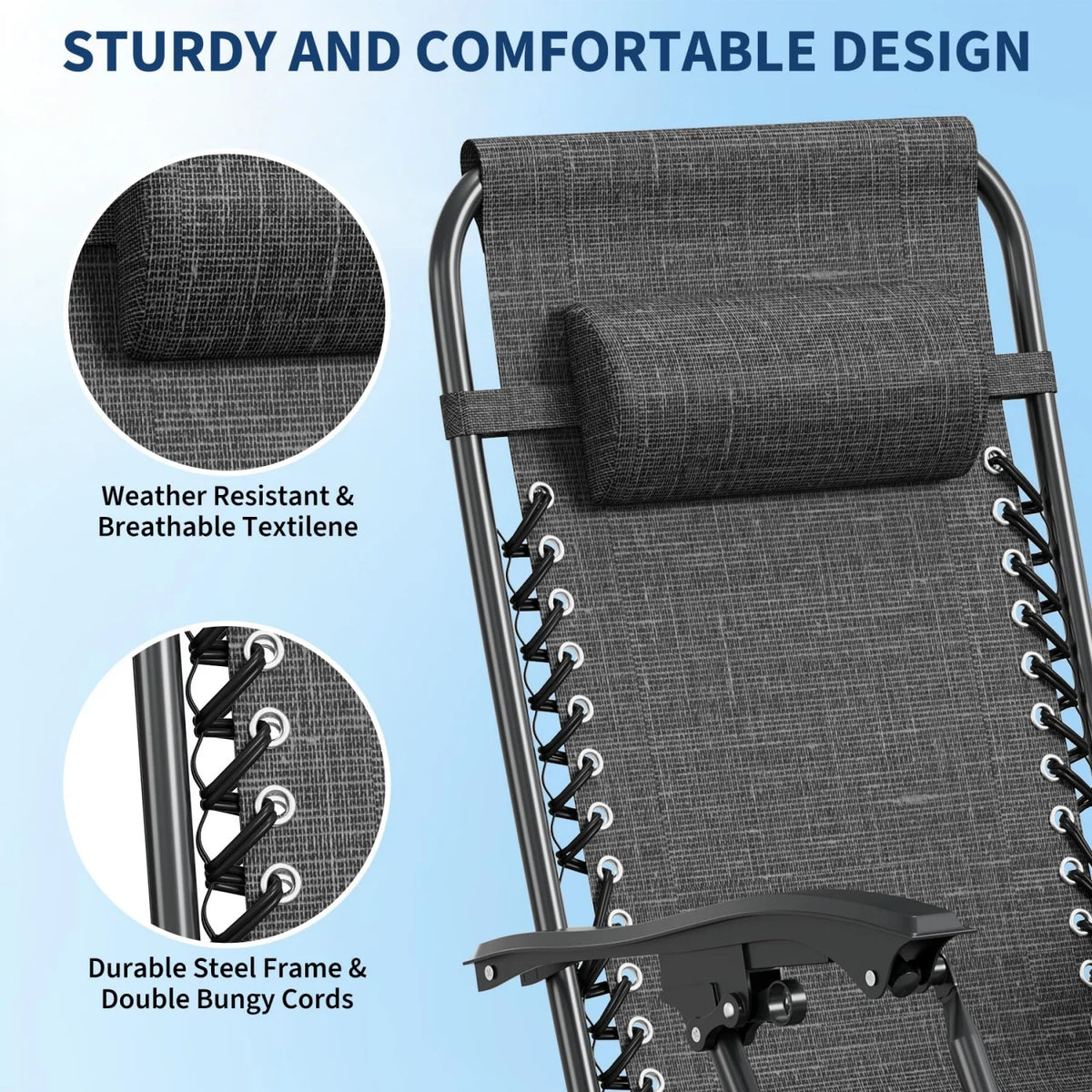 2 Pack Zero Gravity Chair with Cup Holder Tray and Pillow – Patio Lounge Chair, Adjustable Reclining Chair, Portable Folding Outdoor Camping Chairs for Deck, Beach, Yard, Garden