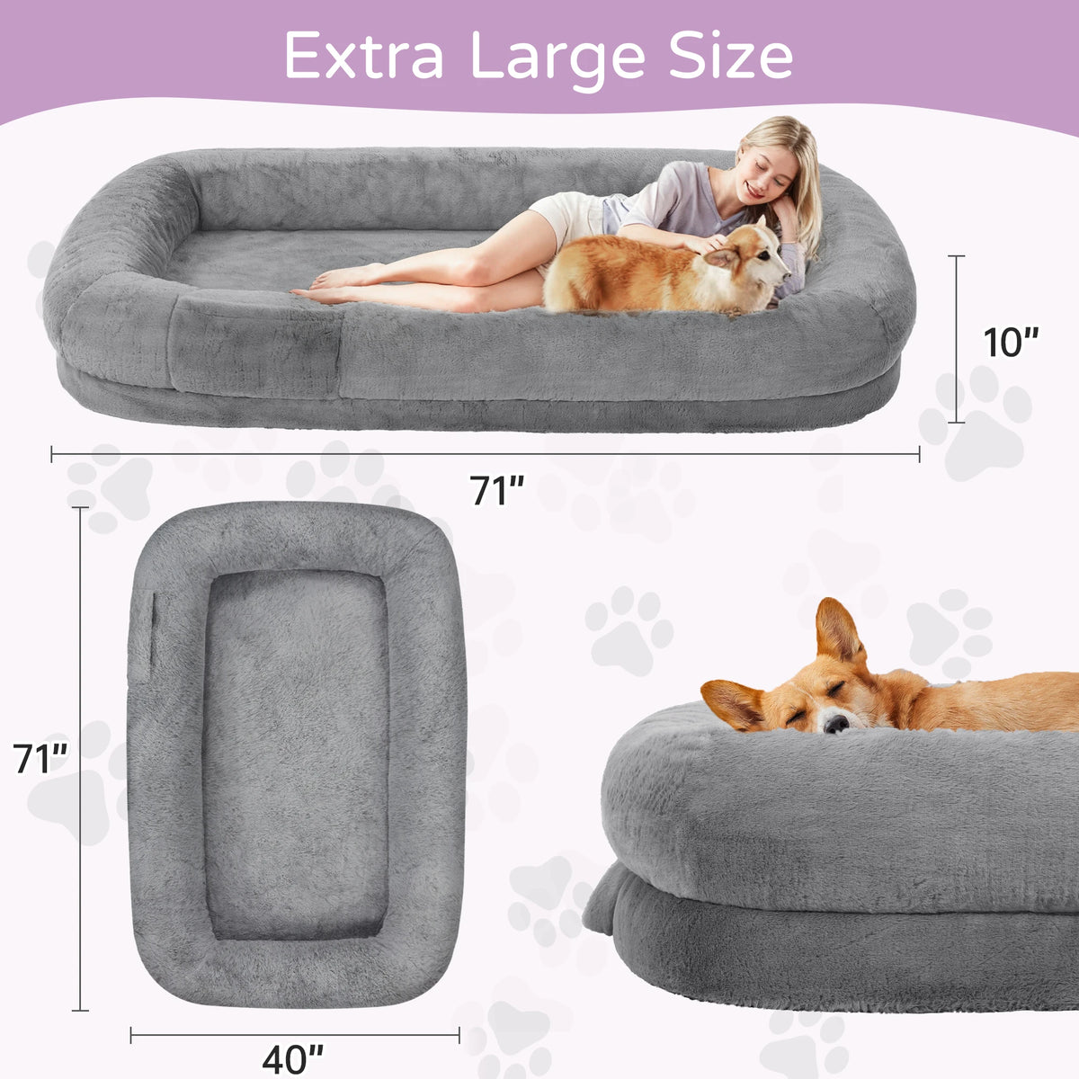 Orthopedic Human Dog Bed for Adults with Removable Cover