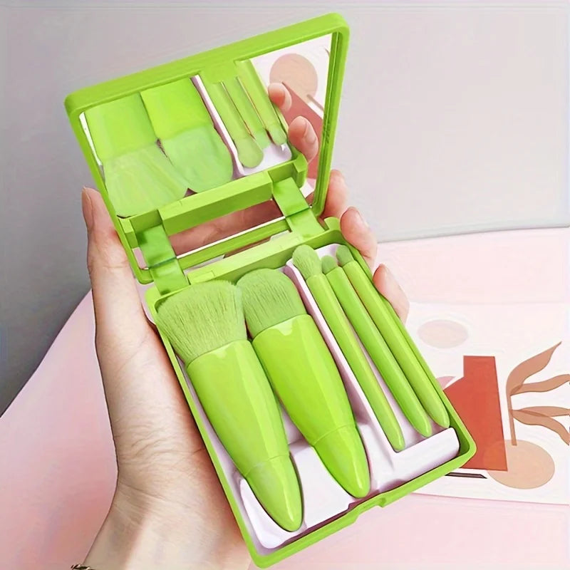 Portable Makeup Brush Set With Mirror For Travel Use