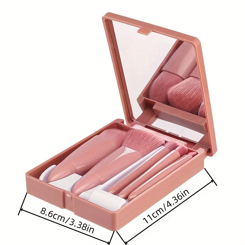 Portable Makeup Brush Set With Mirror For Travel Use