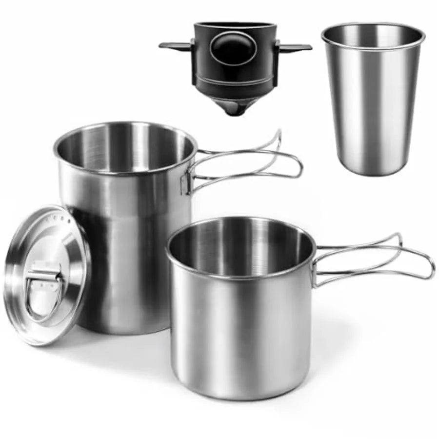Foldable Stainless Steel Camping Cookware Set With Vented Lid