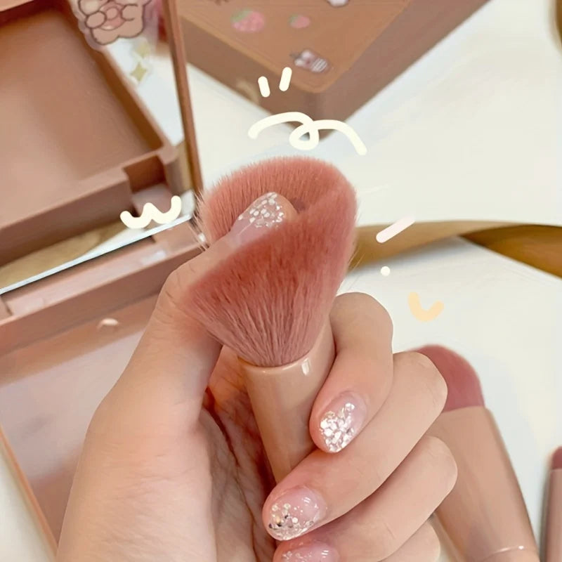 Portable Makeup Brush Set With Mirror For Travel Use