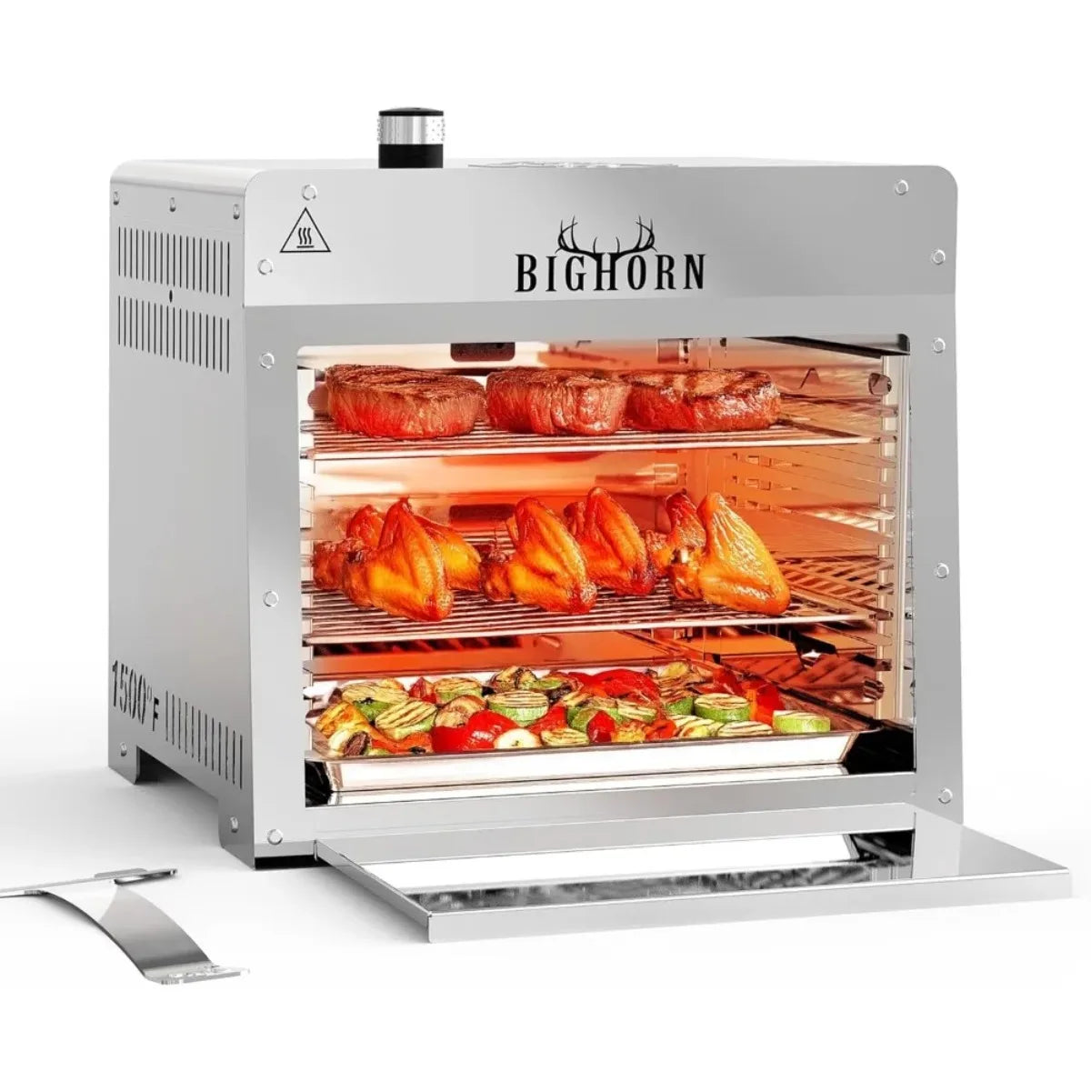 1500°F Small Infrared Propane Grill Portable Steak Broiler Sear Station Outdoor Salamander BBQ with Pizza Stone Stainless Steel