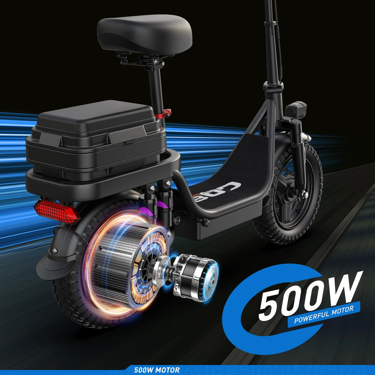 UPlee GQ8 Electric Bike For Adults 500W Scooter EBike 3-Riding Modes With 14" Fat Tire 48V 15AH LED College Students Commuters & Urban Riding E-Bike