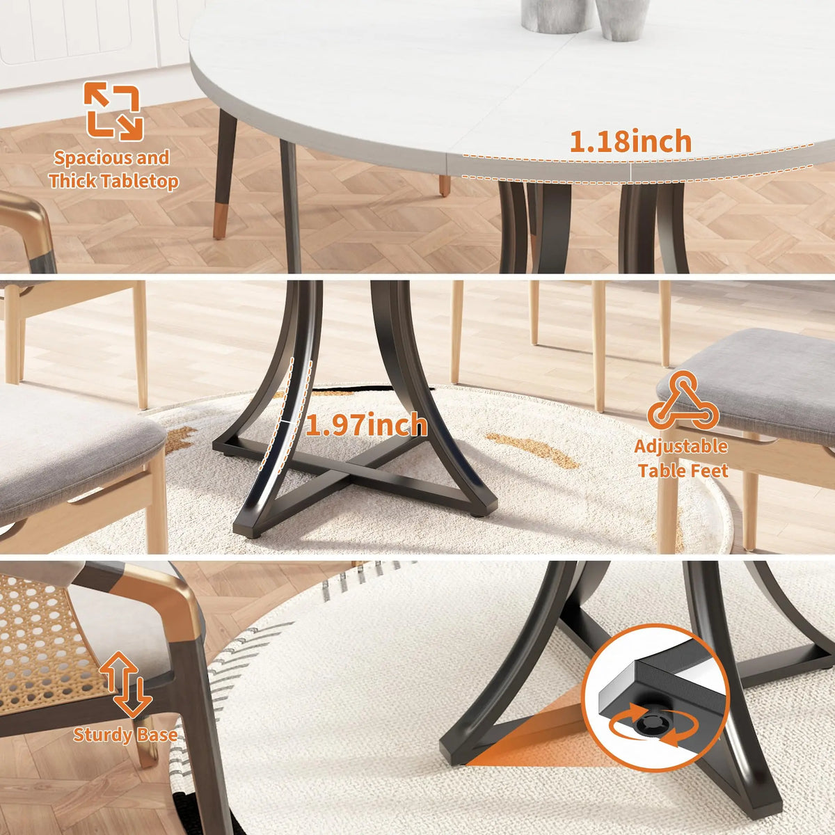 Modern Round Dining Table With Wooden Pedestal Base For Home