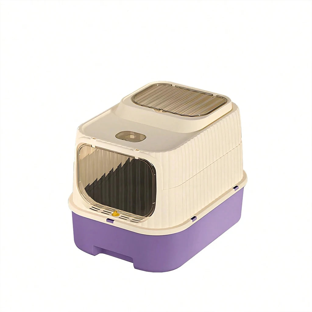 2 in 1 Fully Enclosed Cat Litter Box High Sided Anti-Splash, Detachable Pet Toilet With Lid And Door, Odor Control Deep Bottom Easy Clean For Indoor Cats