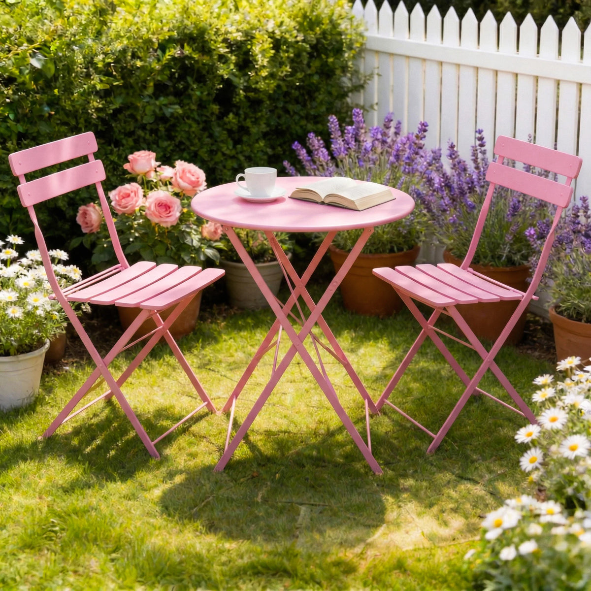 3‑Piece Folding Steel Bistro Set, Weather‑Resistant Patio Table & 2 Chairs, Outdoor Indoor Furniture for Balcony Garden Yard Poolside