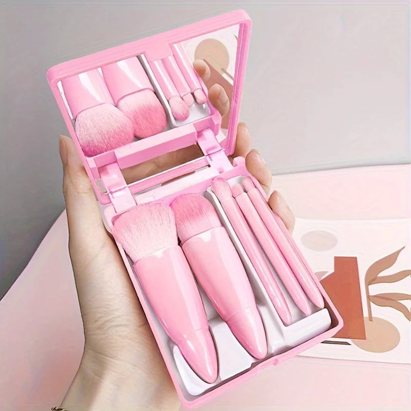 Portable Makeup Brush Set With Mirror For Travel Use