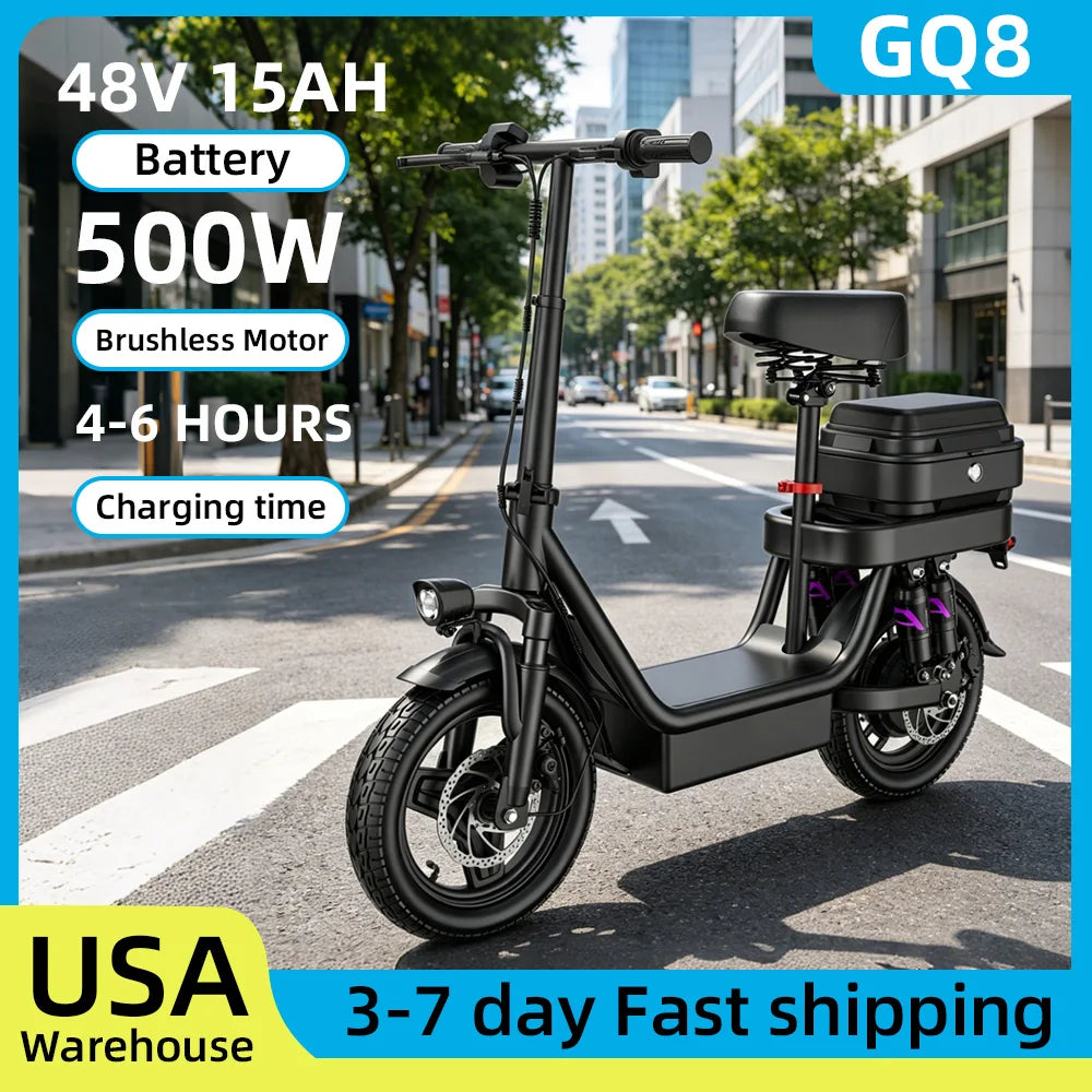 UPlee GQ8 Electric Bike For Adults 500W Scooter EBike 3-Riding Modes With 14" Fat Tire 48V 15AH LED College Students Commuters & Urban Riding E-Bike