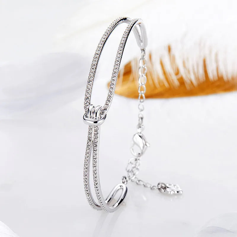 Sterling Silver Moissanite Romantic Knot Twisted Chain Bracelet for Women