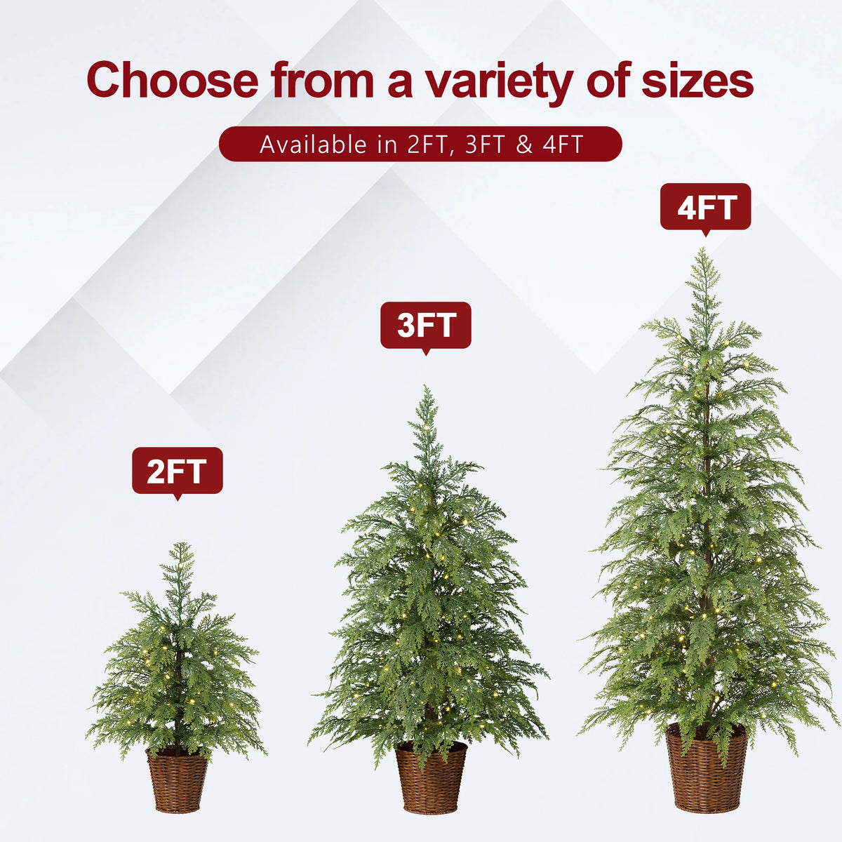 DR.PLANZEN Prelit Cypress Artificial Christmas Tree with Woven Basket Stand