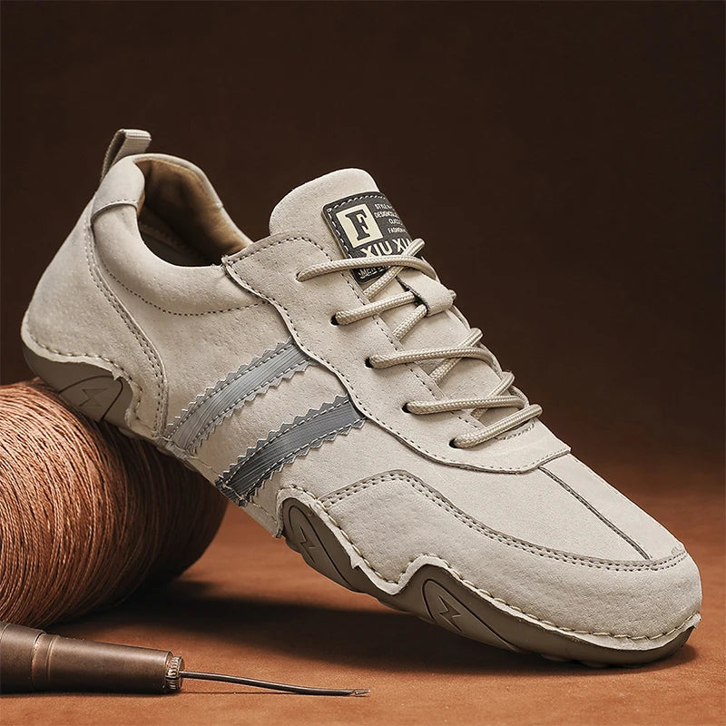 2027 New Shoes for Men Leather Casual Shoes Spring New Style Fashion Striped Lace-Up Loafers Leisure Flat Shoes Tenis Masculino