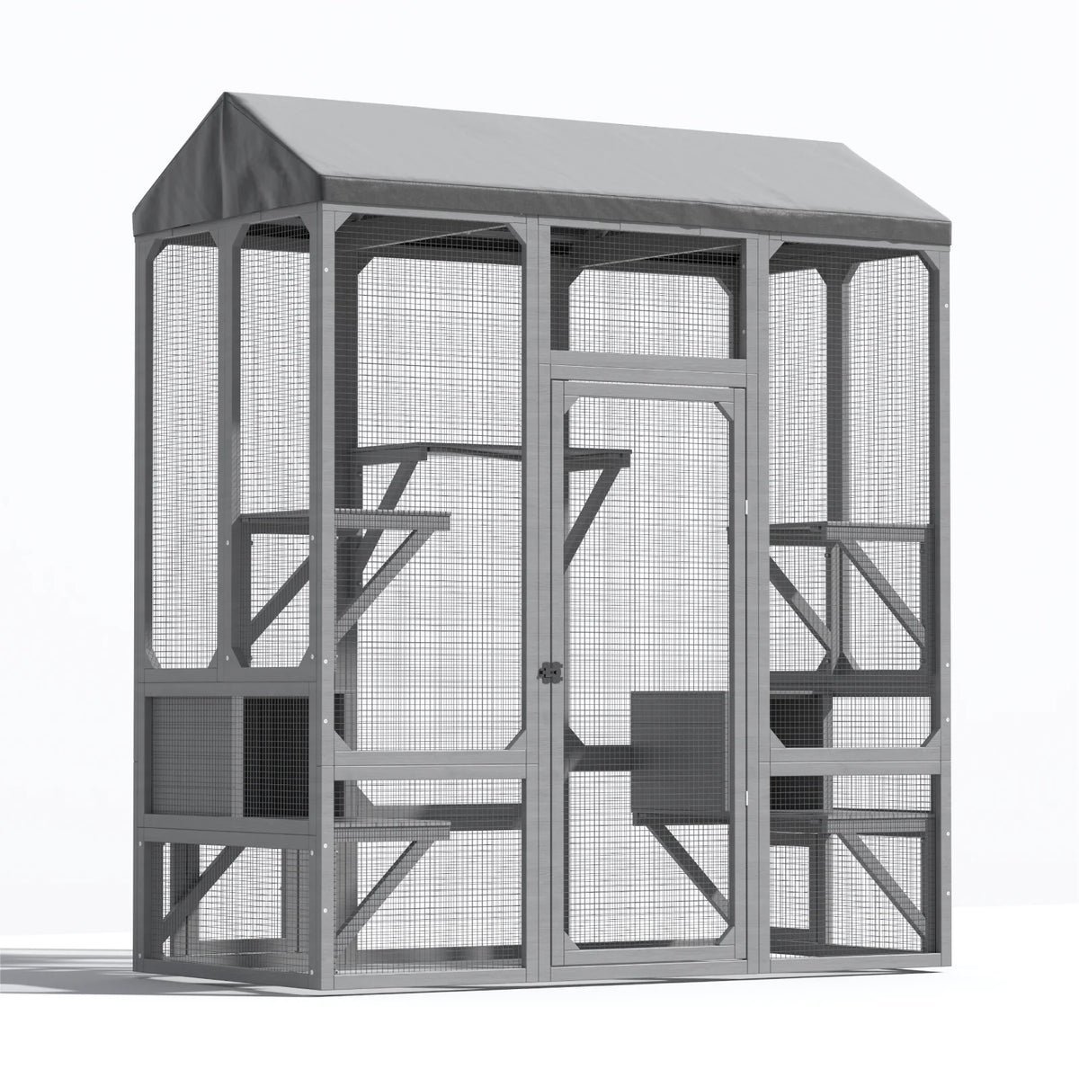 72" Large Catio Outdoor Cat Enclosure, Walk-in Cat Cage House for Multiple Indoor Outdoor Cats, Shelter with 7 Platforms & 2 Resting Boxes,Grey/Black