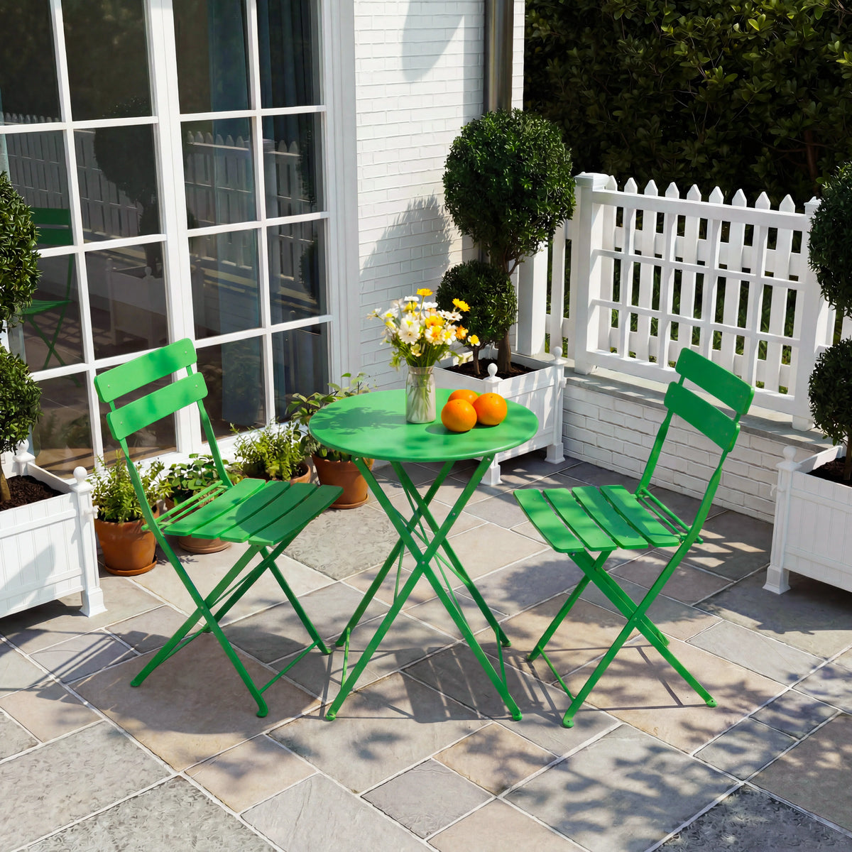 3‑Piece Folding Steel Bistro Set, Weather‑Resistant Patio Table & 2 Chairs, Outdoor Indoor Furniture for Balcony Garden Yard Poolside