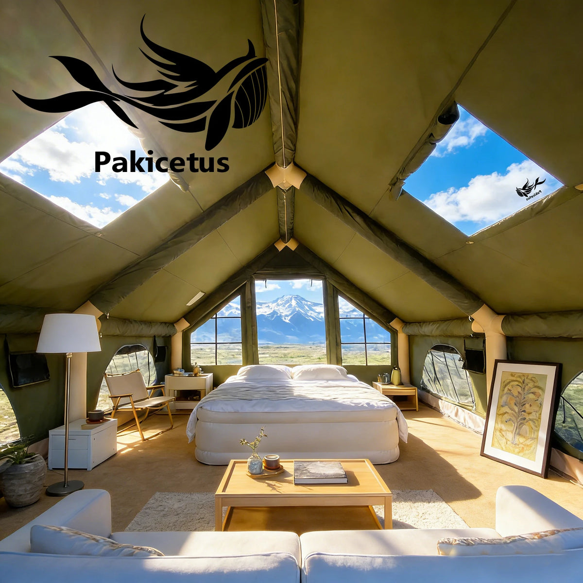 PAKICETUS 12㎡ Large‑Space Inflatable Camping Tent for 4‑8 Adults, 4‑Season Polyester Fabric Shelter, with Manual Hand Pump, for Family Camping, Hiking, Backyard & Outdoor Glamping Trips