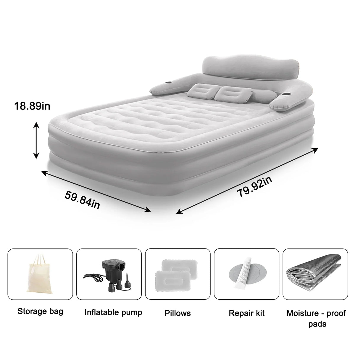 2 Person Built-In Pump Camping Mattress PVC Automatic Inflatable Increased Height Thickened Indoor Outdoor Lazy Sleeping Mat Bed