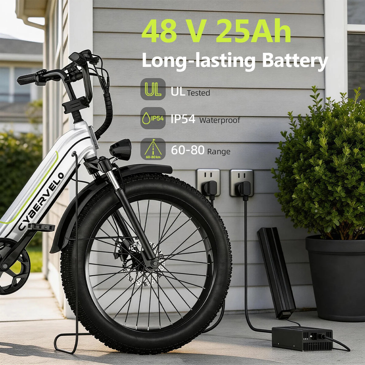 Cybervelo 26' Electric Bike Fat Tire 1000W Peak 48V 25Ah Long-lasting Removable Battery 7-Speed City Commute All-terrain E-Bike Adults EK10