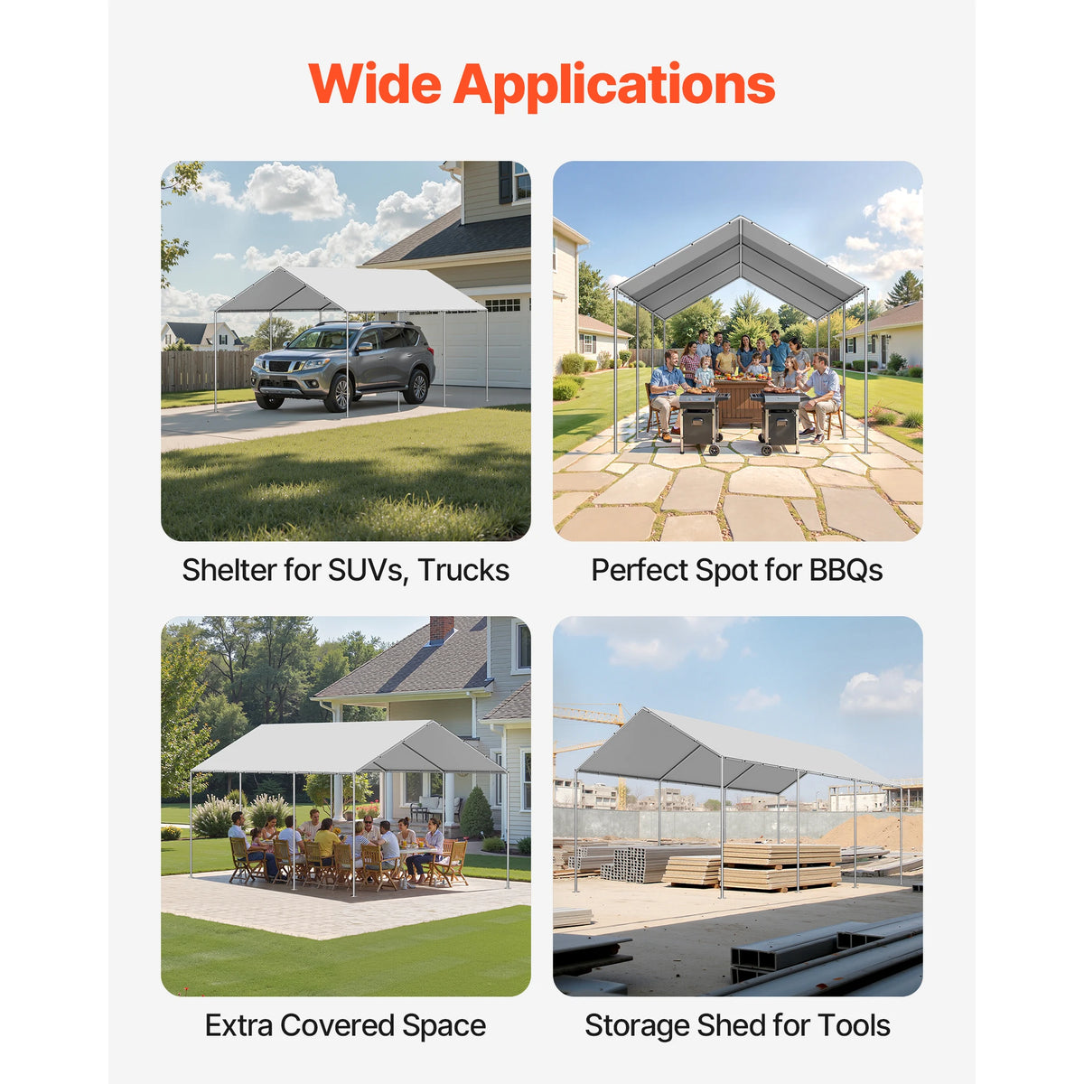 SucceBuy Carport Replacement Canopy Potable Garage Tent Tarp UV-Resistant& Waterproof Car Shelter Tarp Heavy Duty Car Port Cover