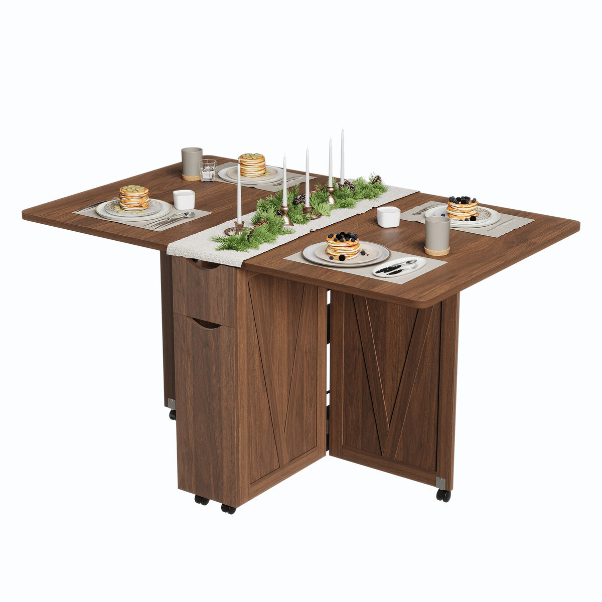 HiMISS Folding Dining Table With Storage Drawer And Shelves