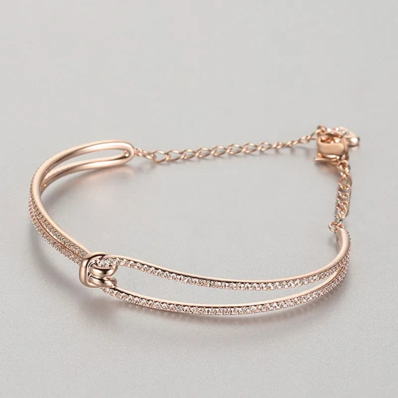 Sterling Silver Moissanite Romantic Knot Twisted Chain Bracelet for Women
