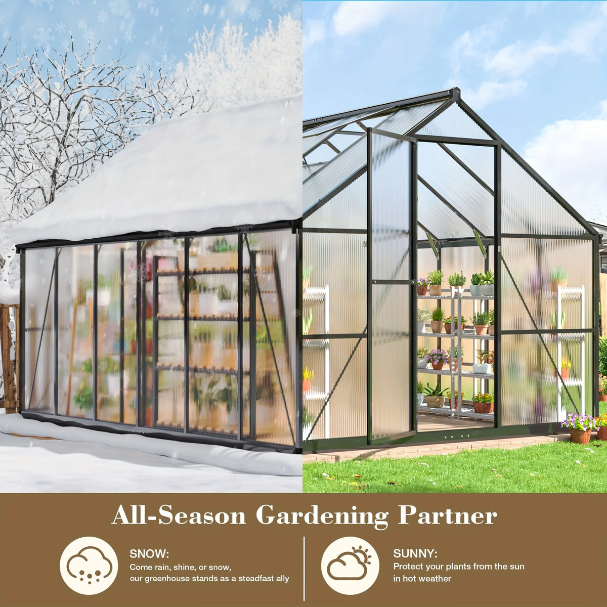 VIWAT Polycarbonate Greenhouse With Aluminum Frame And Ventilation Roof