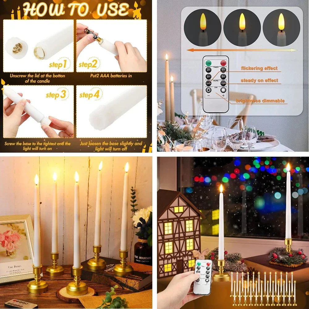 Remote Control Flameless Taper Candles With Flickering LED Light
