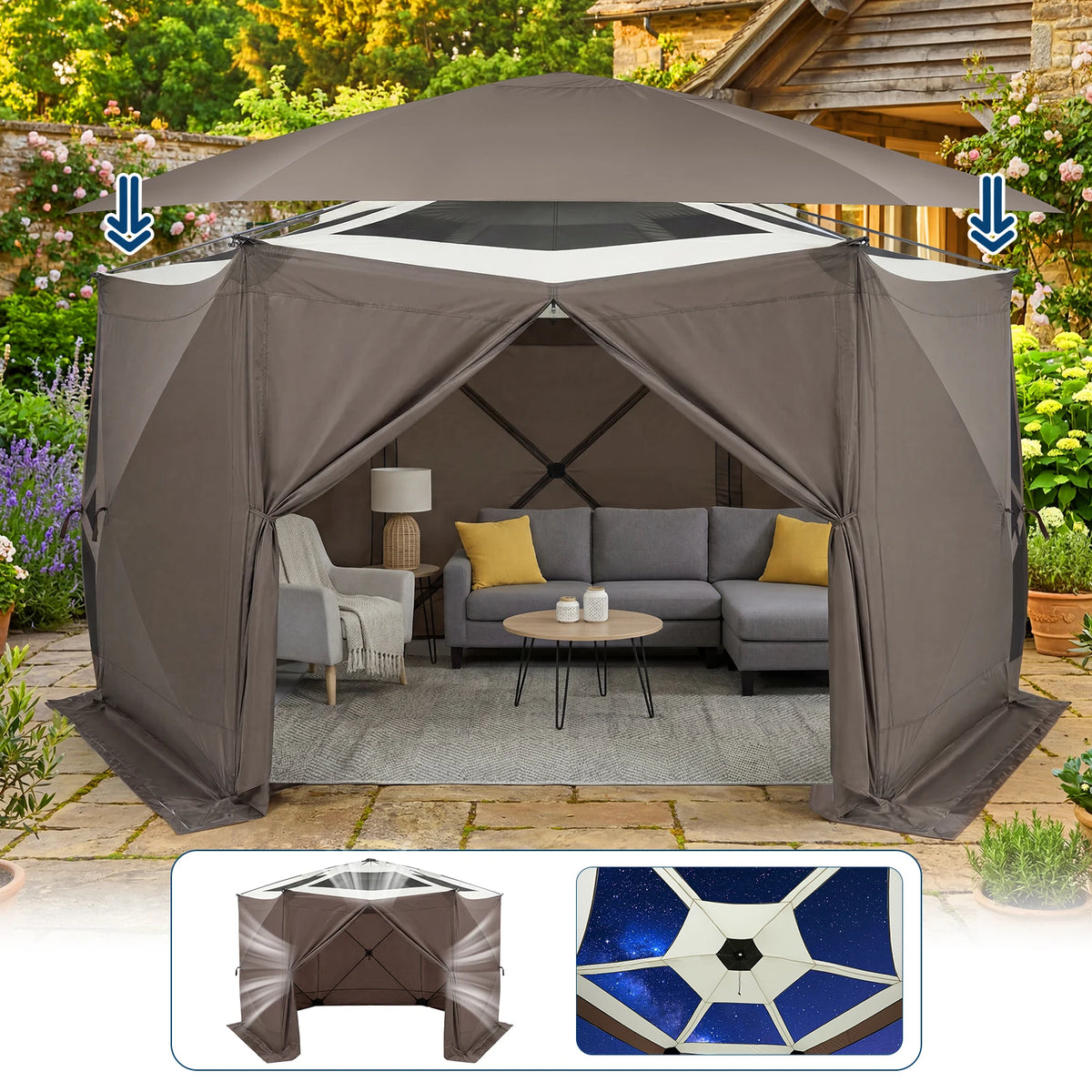 Outdoor Screen Tent Canopy With Eaves And Bite Proof Mesh