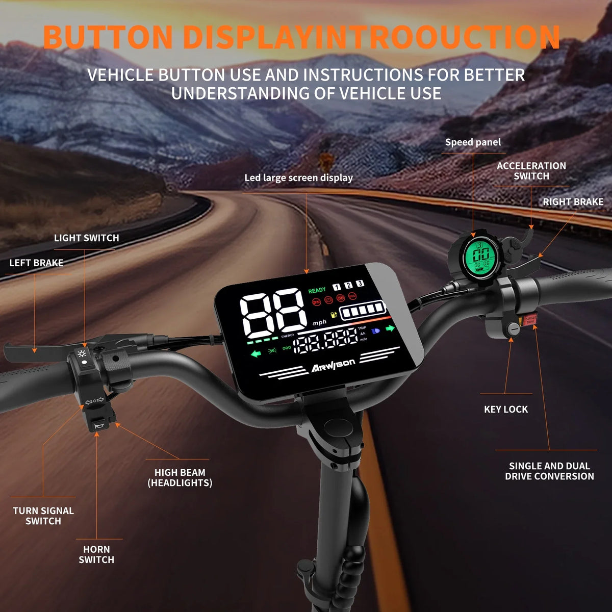 Arwibon Dual Motor Adult Electric Scooter With Off Road Tires