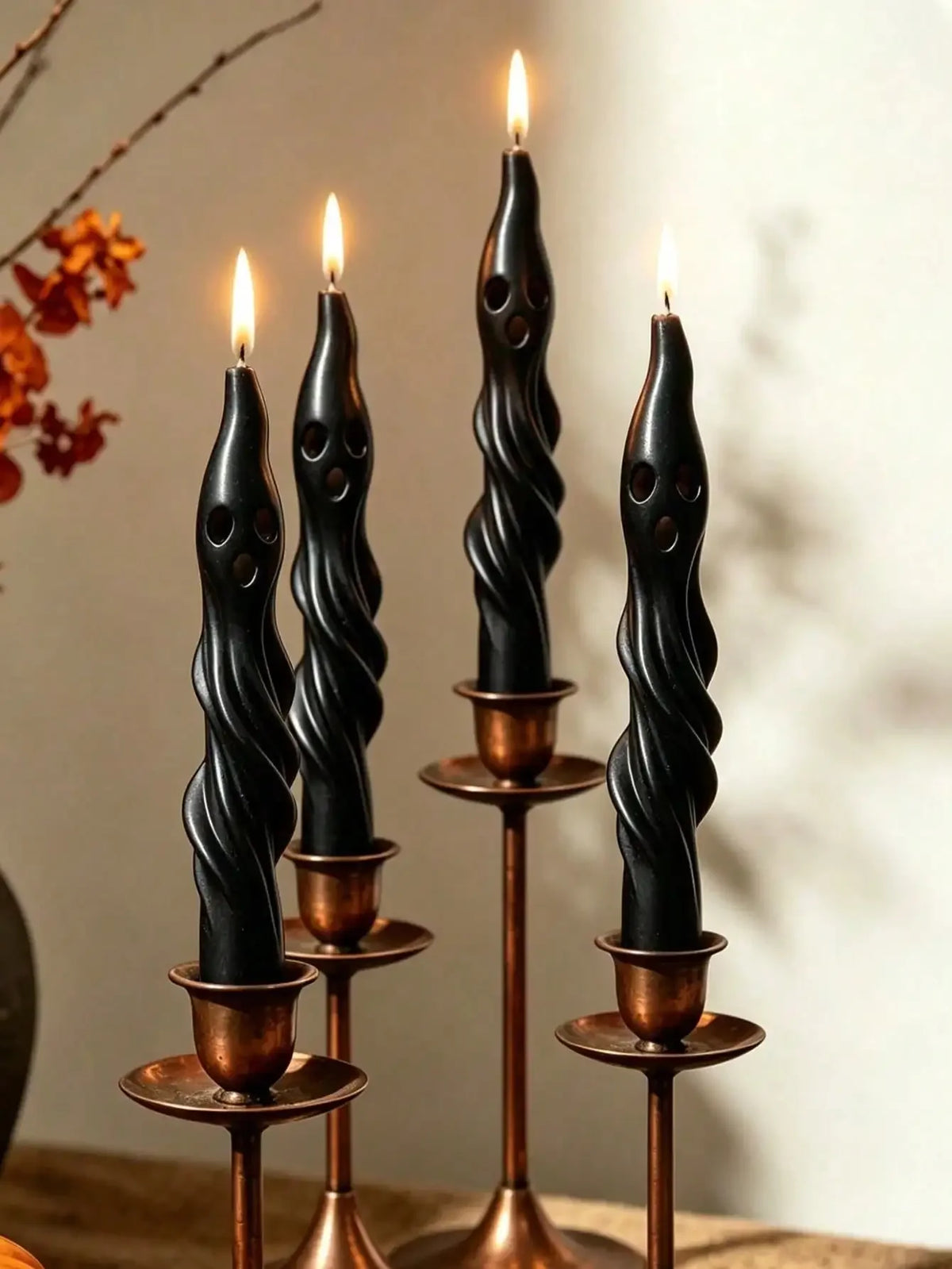 Twisted Spiral Taper Candle, Gothic Sculptural Design For Home Decor