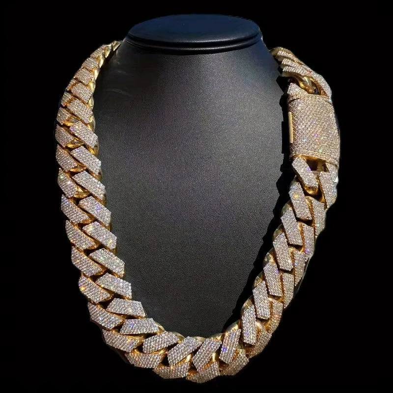 Iced Out Mens Miami Cuban Link Necklace With Cubic Zirconia Links