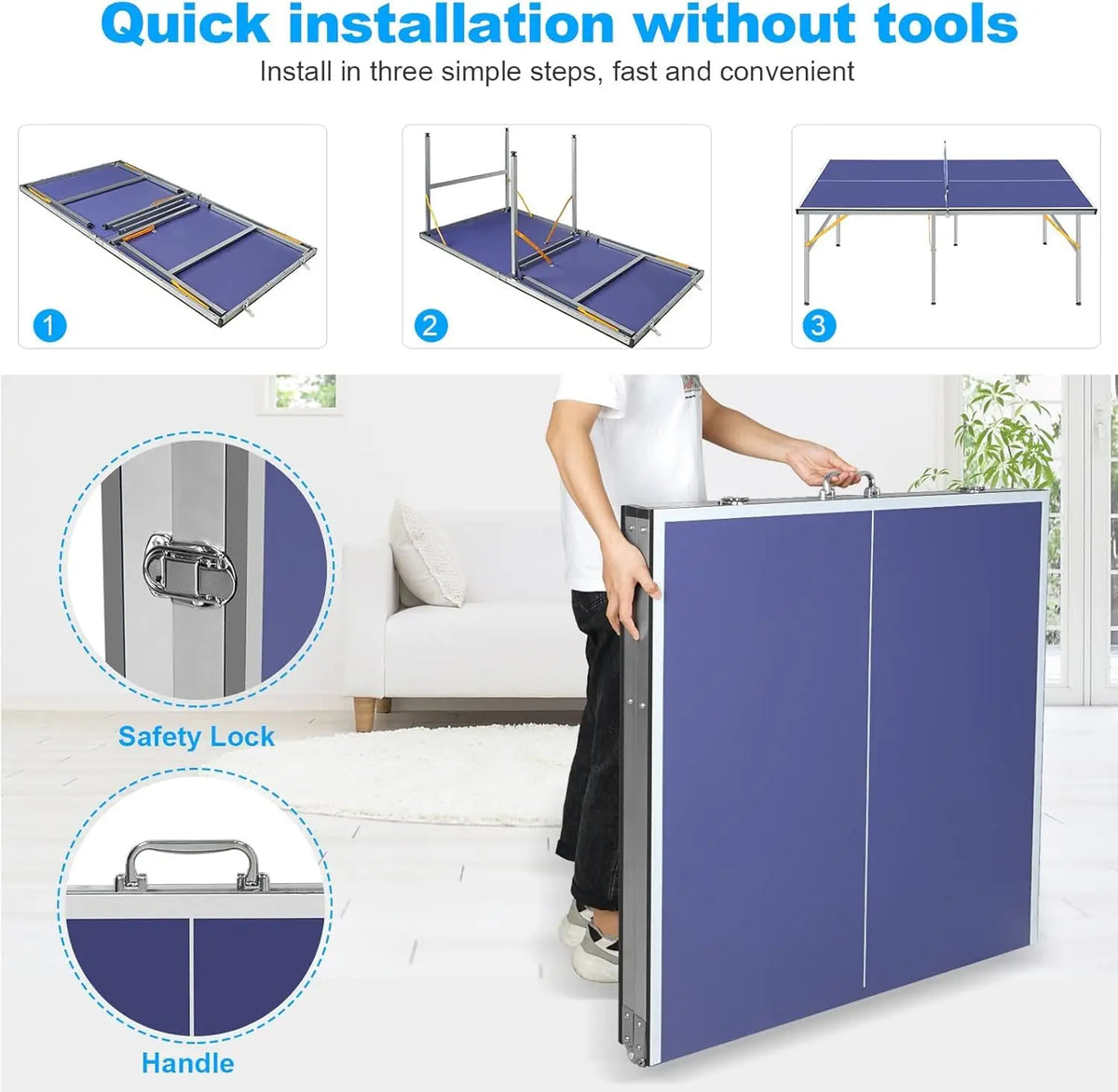 Compact Folding Table Tennis Set With Net And Paddles