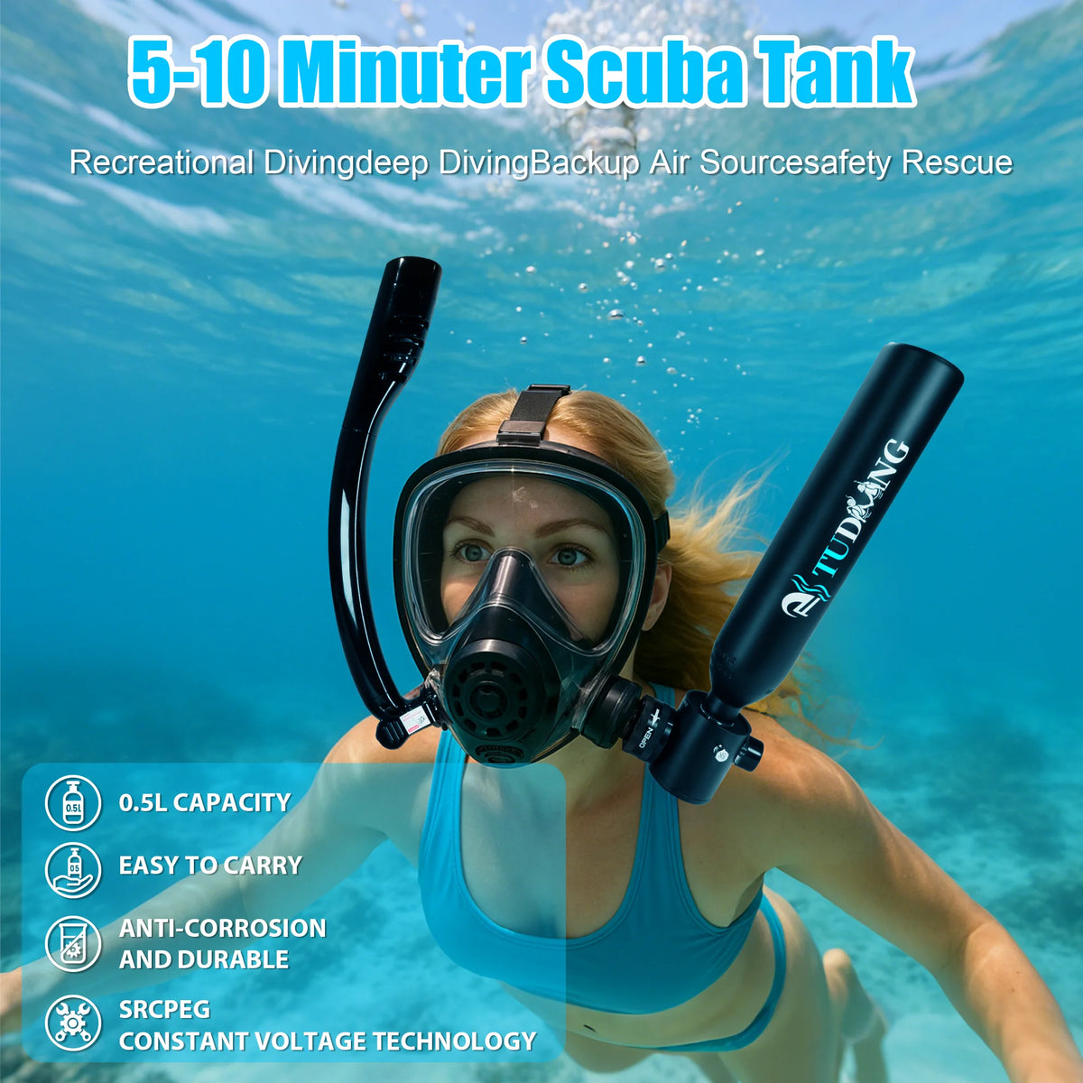 TUDIVING Portable Scuba Diving Tank With Mask For Underwater Training