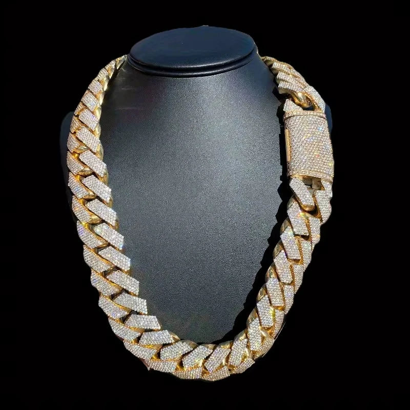Iced Out Mens Miami Cuban Link Necklace With Cubic Zirconia Links