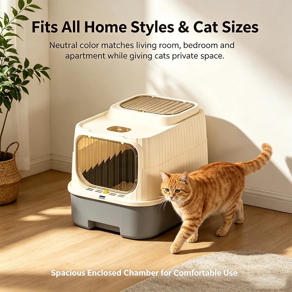 2 in 1 Fully Enclosed Cat Litter Box High Sided Anti-Splash, Detachable Pet Toilet With Lid And Door, Odor Control Deep Bottom Easy Clean For Indoor Cats