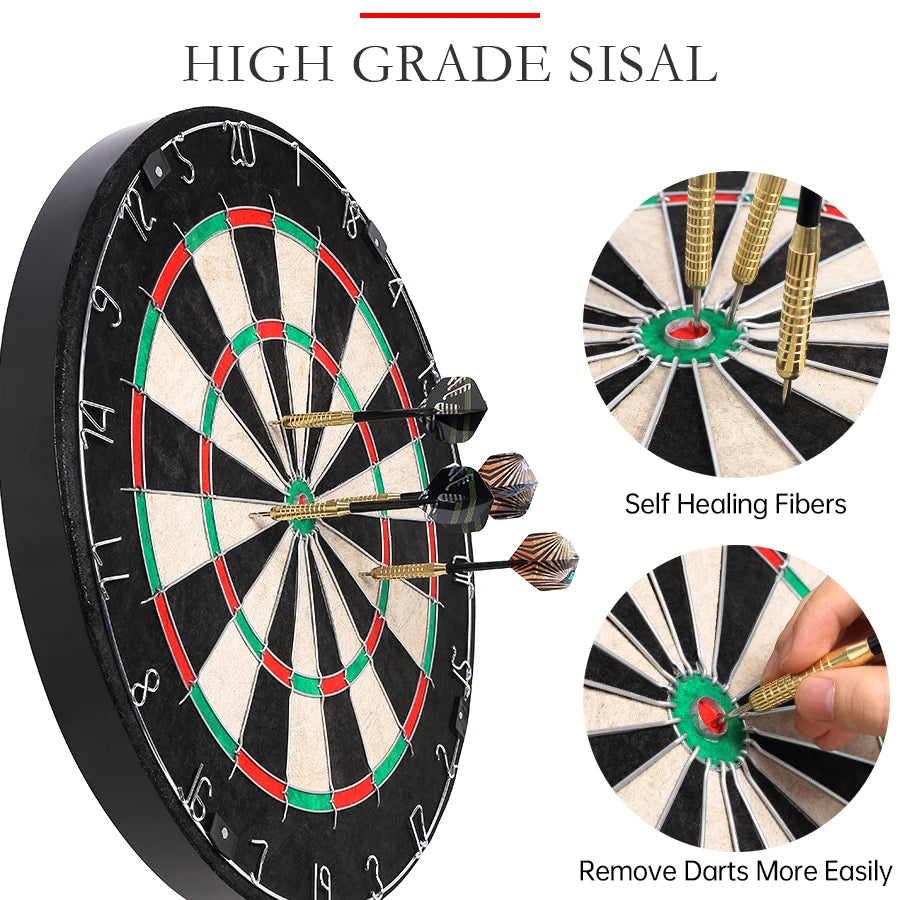 18 Inch Premium Brazilian Hemp Dart Board - High-Quality Sisal Surface for Improved Accuracy, 6-Piece Dart Set Included, Profess