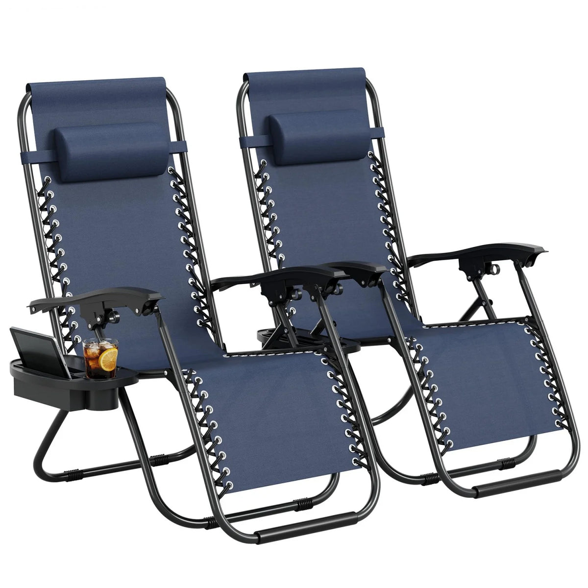 2 Pack Zero Gravity Chair with Cup Holder Tray and Pillow  – Patio Lounge Chair, Adjustable Reclining Chair, Portable Folding Outdoor Camping Chairs for Deck, Beach, Yard, Garden