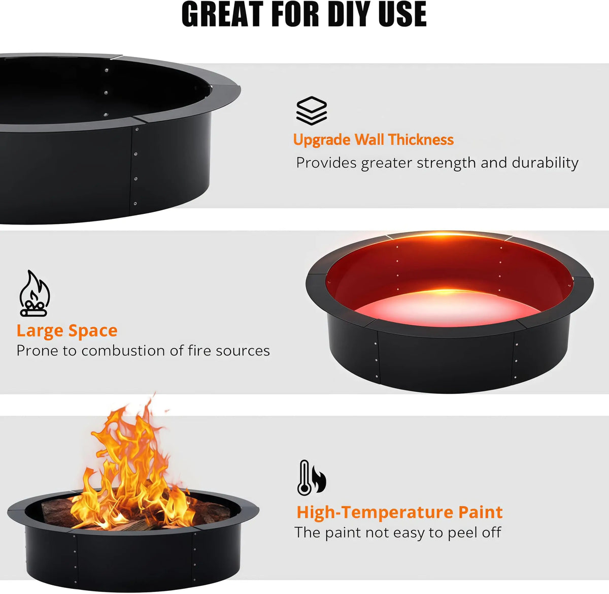 48" / 60" Inner Smokeless Fire Pit Ring for Outdoor, Heavy-Duty Steel Insert Large Round Fire Pit, Outdoor Fireplace Bonfire Pit for Backyard Camping