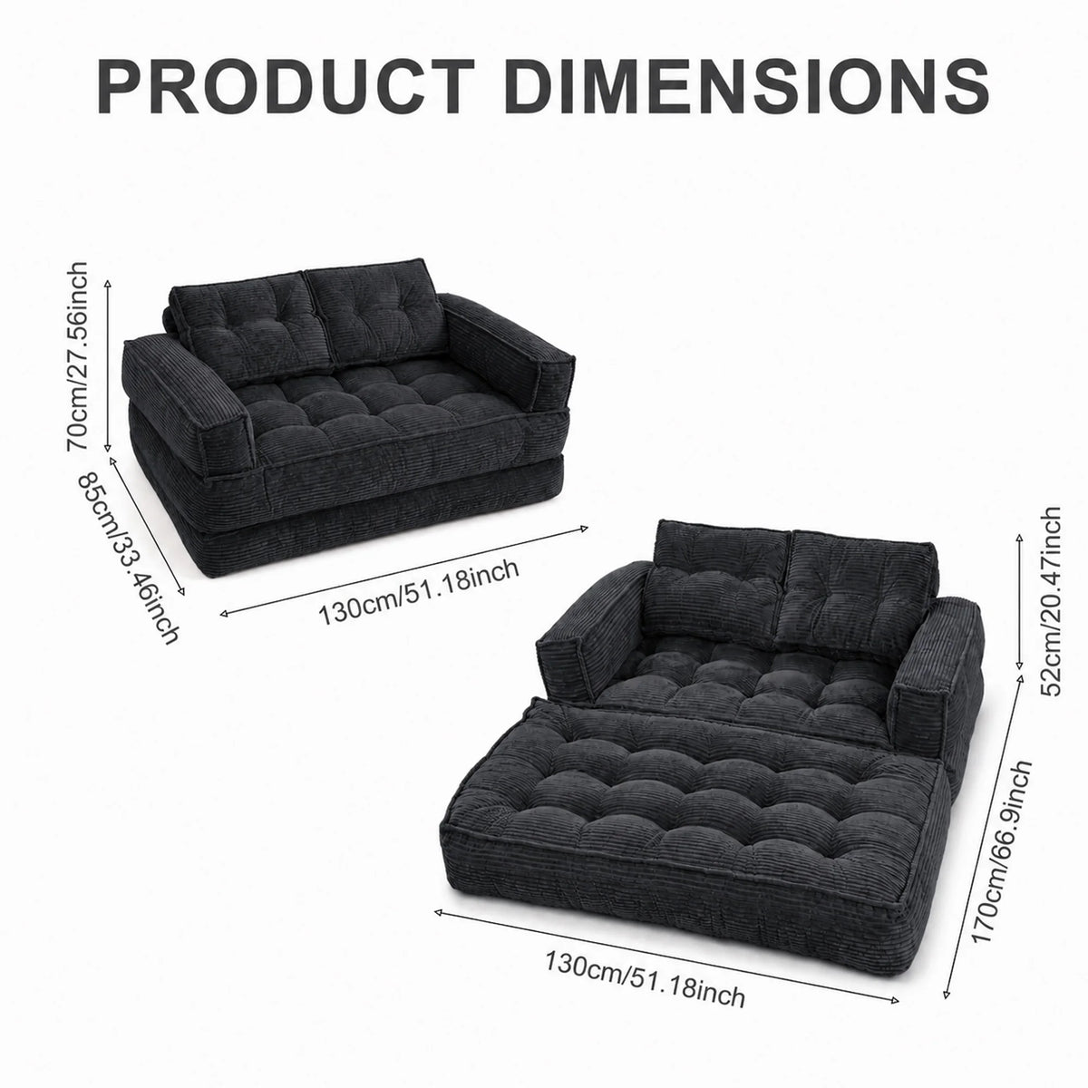 Modular Corduroy Convertible Floor Sofa With Chaise