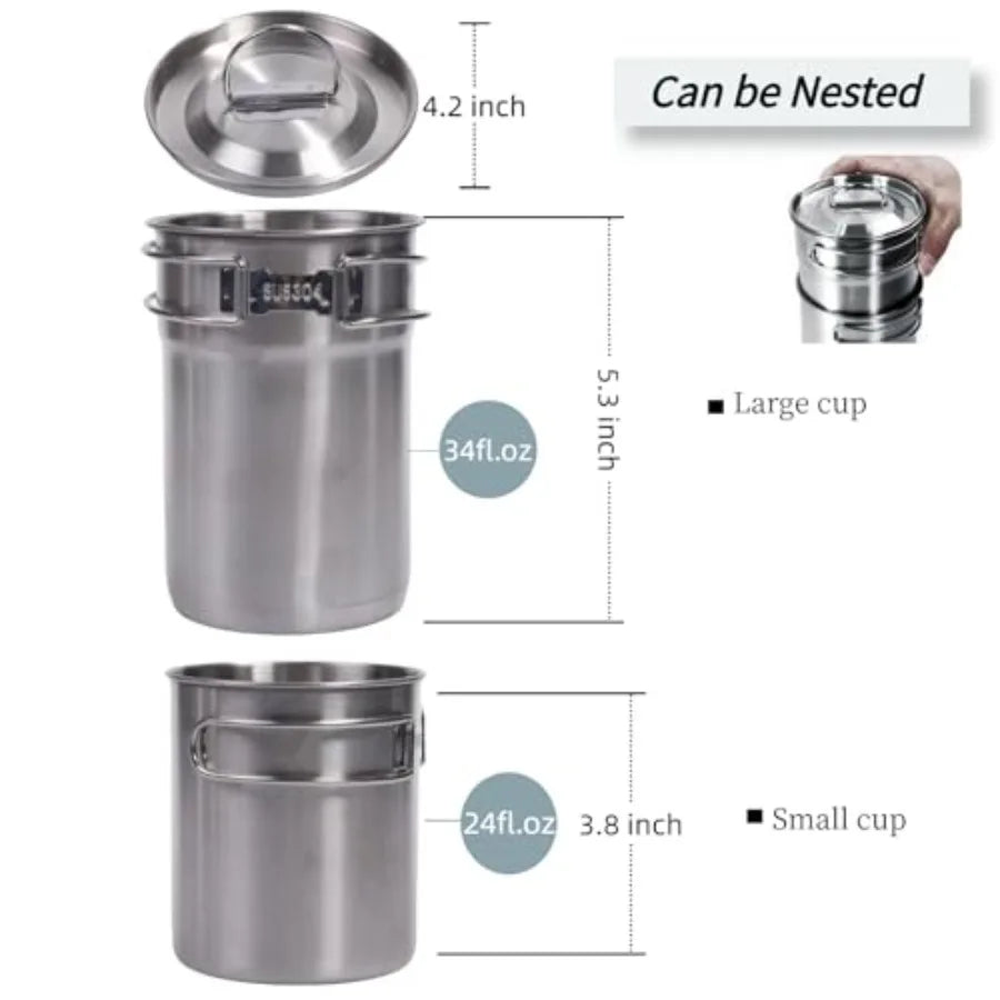 Foldable Stainless Steel Camping Cookware Set With Vented Lid