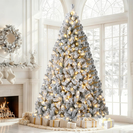 Flocked Prelit Artificial Christmas Tree With LED Lights And Stand